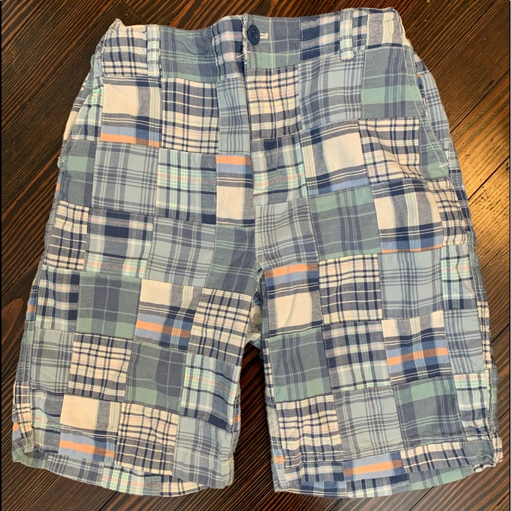 Boys Gap 18 husky blue + white madras Bermuda shorts. Plaid patches. - Picture 5 of 5